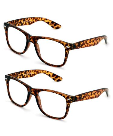 V.W.E. 2 Pairs XL Large Reading Glasses - Oversized Wide Fitment Clear Lens - Powers From 1.00 to 6.00 Readers 2 Tortoise 3.0 x