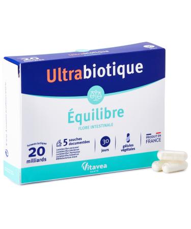 Vitavea Ultrabiotique - Dietary supplement for balanced gut flora - Probiotics - 20 billion live cultures - 5 documented strains - 30 capsules - 1 month supply - Made in France