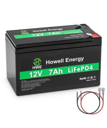 HWE 12V 7Ah Battery, 12V Lithium Battery, Deep Cycle 12V LiFePO4 Battery Built-in BMS with F2 Terminal Offer 4000 Cycles Life, for Small UPS, Solar Power, Fish Finder, and Speaker