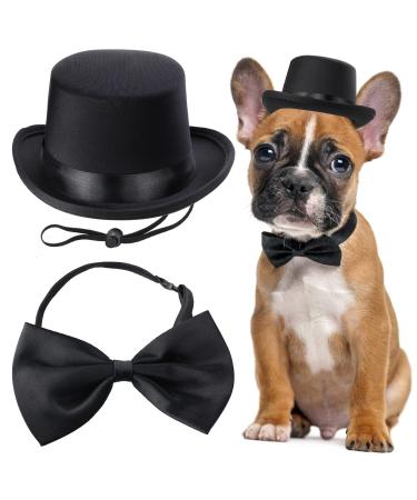 Yewong 2 Pieces Pet Formal Accessories Set - Pet Top Hat with Pet Formal Necktie/Bowtie Birthday Party Gradation Halloween Costumes Accessories for Dog Cat (Black-A)