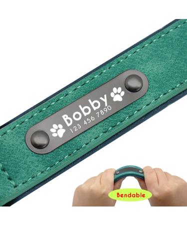 Personalized Didog Soft Padded Leather Dog Collar with Engraved Name Tag - Green 33-40 cm for Small & Medium Dogs - Buy Online on GoSupps.com