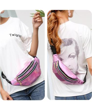 Valleycomfy Holographic Fanny Pack for Women - 2 Piece Adjustable Glitter Belt Pocket for Outdoor Travel & Hiking - Buy Online on GoSupps.com