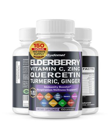 Elderberry Quercetin Bilberry Turmeric Tart Cherry Ginger Vitamin C Vitamin D3 Zinc Black Pepper -150 Capsules 150 count (pack of 1)