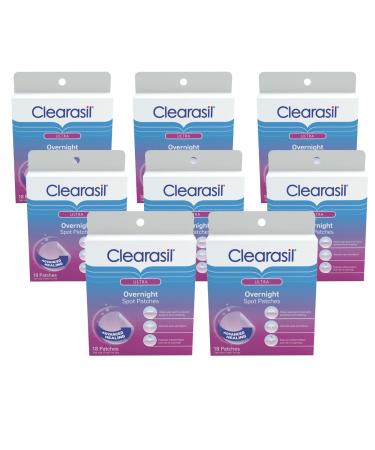 Clearasil Overnight Spot Patches Advanced Healing Hydrocolloid Acne Pimple Treatment Blemish Spot Stickers for Face 18 Count (Pack of 8)