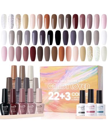 25PCS Natural Nude Gel Nail Polish Kit, with Base and Glossy & Matte Top Coat, Candy Lover Pastel Gel Polish Set, Popular Nude Colors Collection Glitter Nail Art Gift Set GS-711 Nude Classic