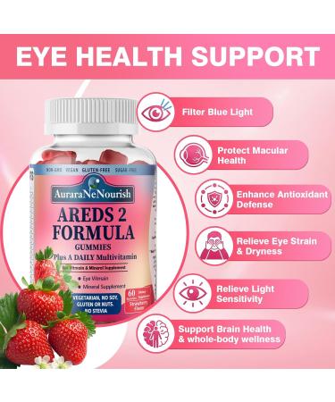Areds 2 + Advanced Formula for Macular Health, 22-in-1 Eye Vitamin & Mineral Supplement w. Zeaxanthin, Zinc & Vitamin C Supports Eye Strain, Pressure, Night Vision, 60 Chewable Gummies - Buy Online on GoSupps.com