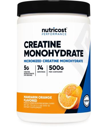 Nutricost Creatine Monohydrate Powder (Mandarin Orange 500 Gram) - Micronized Creatine Supplement - Vegan Non-GMO Gluten Free