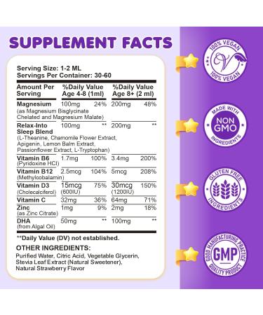 Magnesium Glycinate Liquid for Kids - Magnesium Bisglycinate Drops with L-Theanine, Chamomile & Vitamin B6, B12, C, D3 for Sleep, Relaxation, Immune Support, Calm & Focus - 2 Fl Oz, Strawberry Flavor Strawberry 2 Fl Oz (Pac  - Buy Online on GoSupps.com