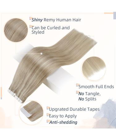 RUNATURE Ash Blonde Highlights Platinum Blonde Tape in Human Hair Extensions - 12 Inch 30g #18AP60 - Buy Online on GoSupps.com
