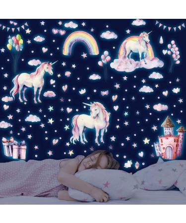 Glow in The Dark Unicorn Stars Wall Stickers for Girls Bedroom - Luminous Ceiling Decals for Kids Playroom and Nursery - Buy Online on GoSupps.com