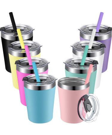 8 Pack Kids Cups with Straw Lid Stackable Baby Drinking Cup Spill Proof Vacuum Stainless Steel Insulated Tumbler for Toddlers Girls Boys Powder Coated Insulated Kids Hot Drink Cup 8 Colors (8.5 Oz)