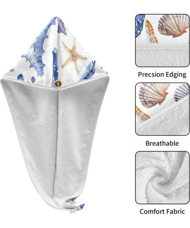 Colored Starfish Shells Hair Towel 2 Pack | Super Absorbent Quick Dry Turbans for Women & Girls - Buy Online on GoSupps.com