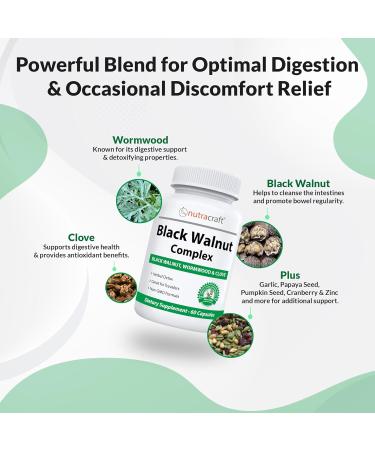 Black Walnut Detox Cleanse Supplement - Intestinal Guard with Wormwood Clove PAU D'Arco & Garlic | 60 Capsules for Optimal Health - Buy Online on GoSupps.com