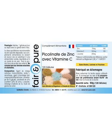 Fair & Pure - Zinc Picolinate + Vitamin C - 15mg Zinc & 100mg Vitamin C per daily dose - vegan - 120 capsules - Buy Online on GoSupps.com