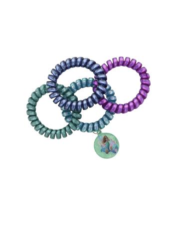 DISNEY La Petit Siren Ariel Hair Bands Set of 4 + 1 Charm Mermaid Tail Effect Girls Accessories Glitter Spiral Cable Metal Free The Little Mermaid Film