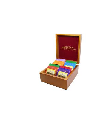 ITC Luxury Oak Wood and Red Velvet Tea Caddy with 4 Compartments and 40 Tea Bags
