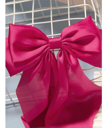 2pcs Large Satin Hair Bow Clips for Women & Girls | Neon Pink with Long Tails | Alligator Clips | Bridal Bachelorette Party Hair Accessories - Buy Online on GoSupps.com