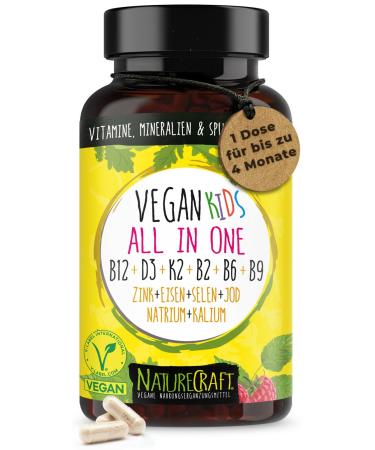 Vegan kids all-in-one-vitamin B12 + D3 + K2 + B6 + B9 folic acid + zinc + iron + selenium + sodium + potassium + iodine-complex for children with 120 capsules (max. 4 month supply) ... - Buy Online on GoSupps.com