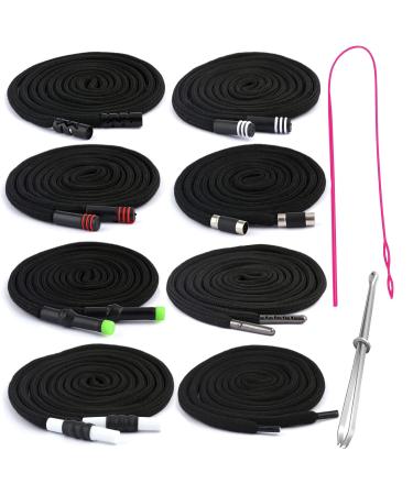 YZSFIRM 8 Pcs Drawstring Cords Replacement 51" Hoodie Drawstring for Sweatpants Clothing Shorts Pants Jackets Coats with 2 Pcs Easy Threader Tool 02 Black 51"(130cm)