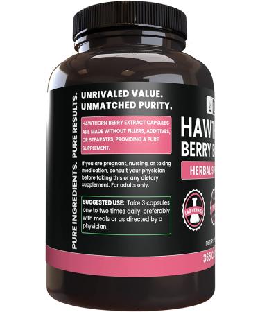 Pure Hawthorn Berry Extract (365 Capsules) - No Magnesium or Rice Fillers - Lab Verified - 365 Count - Buy Online on GoSupps.com