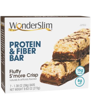 WonderSlim Protein & Fiber Bar, Fluffy S'more Crisp, 15g Protein, 8g Fiber, 3g Net Carbs (7ct) Fluffy S'more Crisp 1 Box - 7 Count