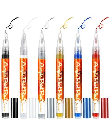 Linyuthia 6 Pieces Nail Art Pen Nail Polish Pens Nail Polish Marker 6 Colors Nail Art Painting Graffiti Pen DIY Flower Abstract Lines Details Pen (Gold  Silver  Black  White  Blue  Red)