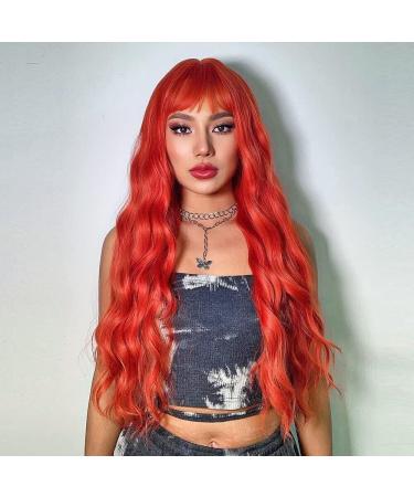 YEESHEDO Women's Long Wave Wig with Bangs - 28 Inches Natural Curly Wavy Synthetic Hair for Party, Cosplay, Halloween - Gold Red - Buy Online on GoSupps.com
