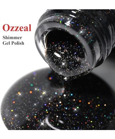 Ozzeal Glitter Gel Polish Black Iridescent Glitter Gel Nail Polish Sparkle Shimmer Gel Glitter Nail Polish Summer Rainbow Soak off LED UV Gel Nail Polish for Art DIY Manicure 15ML - Buy Online on GoSupps.com