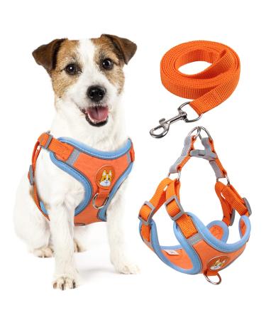 Rennaio dog harness no pull adjustable puppy dishes with 2 linen clips ultra comfortable chest harness and leash set for small and medium-sized dogs (orange l) orange L