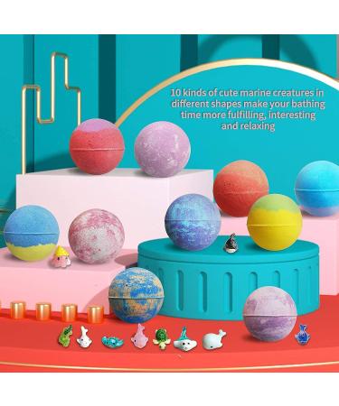 Kids Bath Bombs Set - 10 Organic Fizzies with Surprise Inside | Natural Essential Oils Bubble Bath for Girls, Boys | Ideal Christmas Birthday Gift (Ages 3 Months+) - Buy Online on GoSupps.com