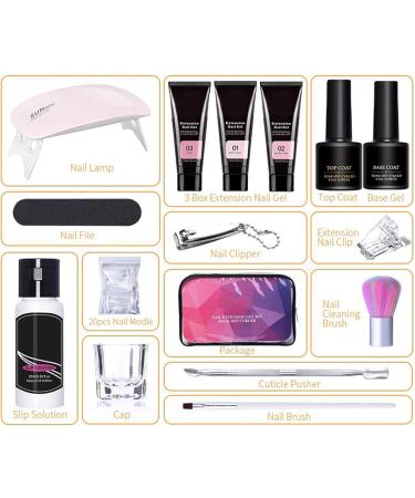 Builder nail gel kit poly extension gel kit - 3-color builder glue gel with nail lamp base and tip - Professional manicure supplies for the - Buy Online on GoSupps.com