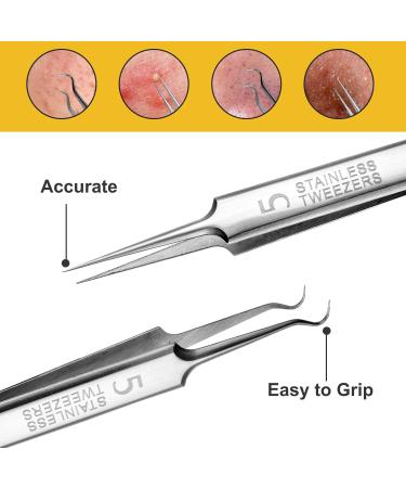 3-Piece Stainless Steel Pimple Tweezers Set | Blackhead Remover & Comedone Squeezer | Unisex Pimple Removal Tools for Nose & Face - Buy Online on GoSupps.com