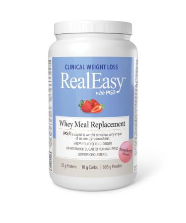 RealEasy with PGX Whey Protein Meal Replacement Strawberry Flavour 885 g with PGX 25 g of Protein per serving Helps You Feel Full Longer
