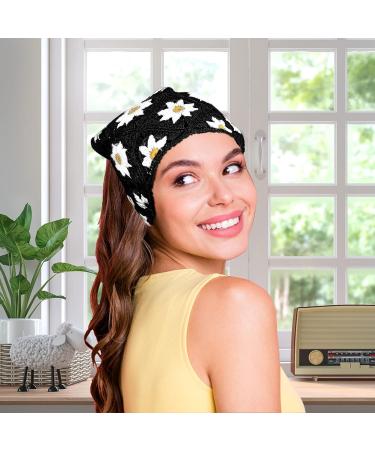 Kunyeah Floral Crochet Hair Bandana Set - Boho Vintage Headbands for Women (Yellow/Black) - Buy Online on GoSupps.com