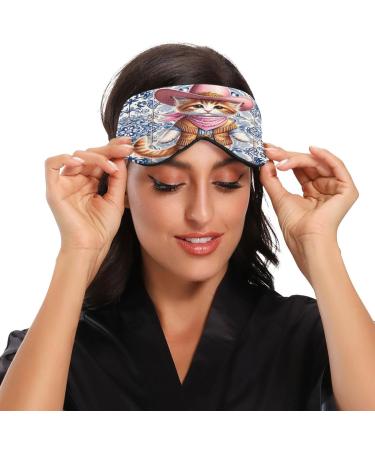 Pink Cowgirl Cute Cat Sleep Mask - Light Blocking Eye Mask for Sleeping - Adjustable Soft Eye Cover for Men & Women - Perfect for Travel & Naps - Buy Online on GoSupps.com