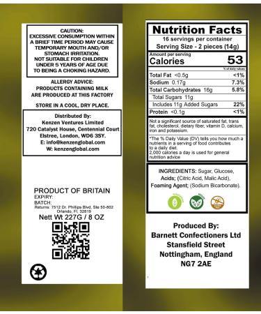  Barnetts Barnetts Sweets Mega Sour Candy Lemon Lemon (227g) - Buy Online on GoSupps.com