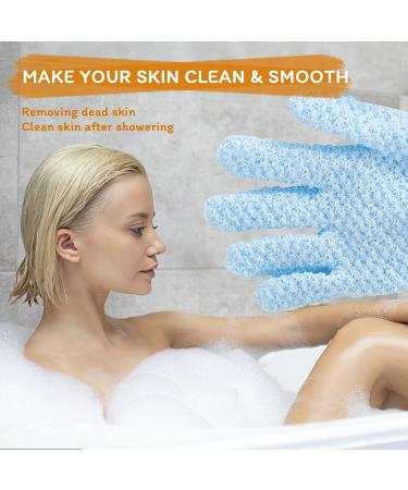 Exfoliating Bath Gloves for Shower - Double Sided Microfiber Scrubber for Men, Women, Kids - Blue (2pcs) - Buy Online on GoSupps.com