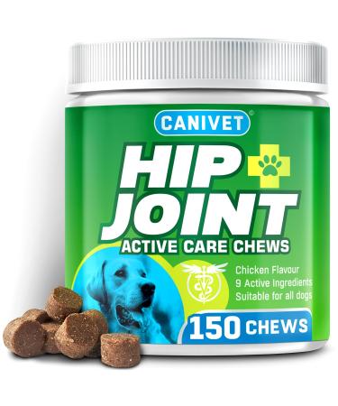 Dog Joint Care Supplements | 150 Chews | With Green Lipped Mussel Glucosamine & Chondroitin Hemp Oil MSM Hyaluronic Acid Manganese and Vitamins for dog joint care. Aids stiff joints. 1 Pot (150 Chews)