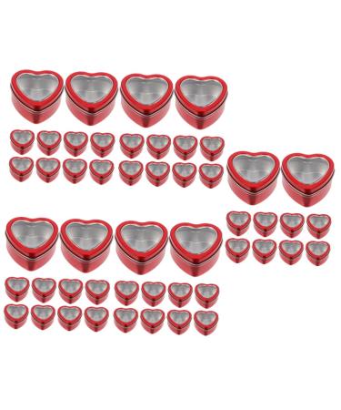 DIYEAH 50 Pcs Gumballs Heart Tins with Lids Small Boxes for Chocolate Candies With Cover Candy Jar 6x5.9cmx5pcs Redx5pcs