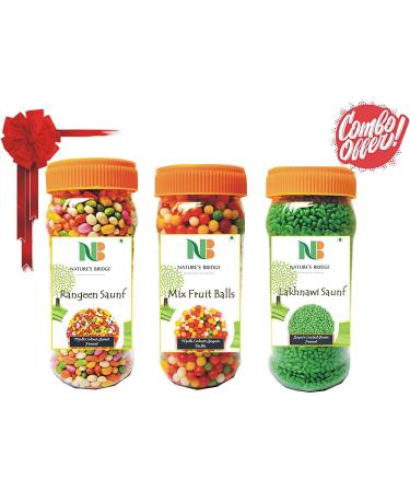 Nature's Bridge Rajasthani Mukhwas Combo Jar Pack of 3 / Multicolor Sweet Saunf Sugar Balls Lakhnawi Saunf Each 200gm / Sweet Fennel / Mouth Fresheners Combo (200 Gm X 3)_Packing May Vary - Buy Online on GoSupps.com