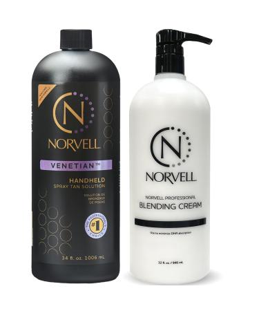 Norvell Premium Sunless Tanning Solution Bundle - Venetian 34 Fl Oz and Pro Blending DHA Barrier Cream 32 Fl Oz
