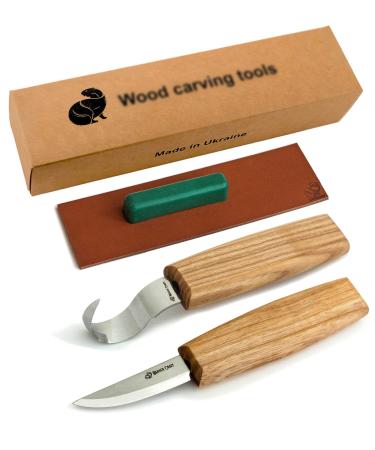 BeaverCraft S13 Wood Carving Tools Set for Spoon Carving 3 Knives in Tools  Roll Leather Strop and Polishing Compound Hook Sloyd Detail Knife