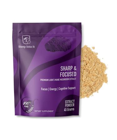 Steep Into It Organic Lions Mane Mushroom Supplement - Lions Mane Extract Powder for Mental Clarity Focus and Cognitive Function (45g 30 Servings) - Sharp & Focused Lions Mane Extract 1.59 Ounce (Pack of 1)