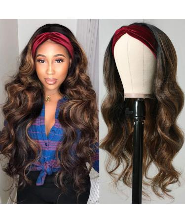 Nadula Hair FB30# Highlights Honey Brown Ombre Body Wave Headband Wig - 18 Inch Human Hair for Black Women - Buy Online on GoSupps.com