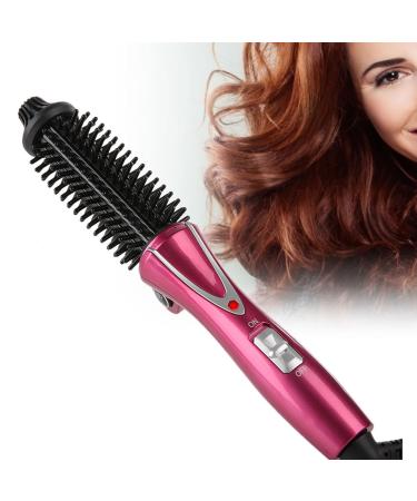 Hair Dryer Brush with Folding Ceramic Curling Iron Mini Non-Invasive Anti-Hot Electric Comb for Short Hair and Travel (Burgundy)