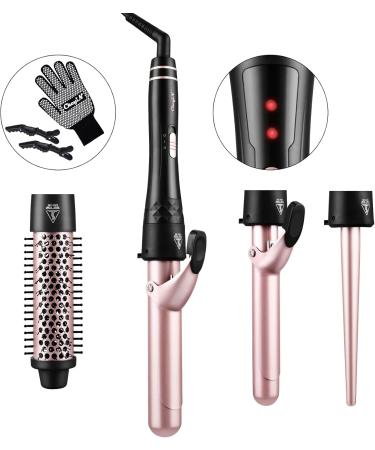 CCKeyin 4-in-1 Curling Iron Set - Multifunctional Ceramic Curling Iron Kit with Attachments for Large & Small Curls - Pink - Buy Online on GoSupps.com