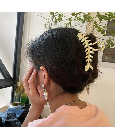 2 Pcs Large Fish Bone Hair Clips - Non-slip Metal Hair Claw Clips in Black and Gold for Thick or Thin Hair - Geometric French Hair Grip Accessories for Women - Buy Online on GoSupps.com