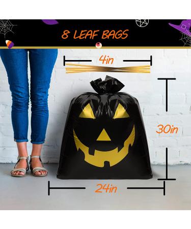 8-Pack Halloween Leaf Bags 24x30in with Twist Ties - Pumpkin Trash Lawn Garbage Fall Decorations for Outdoor Yard - Jack O Lantern Holiday Decoration - Black - Buy Online on GoSupps.com