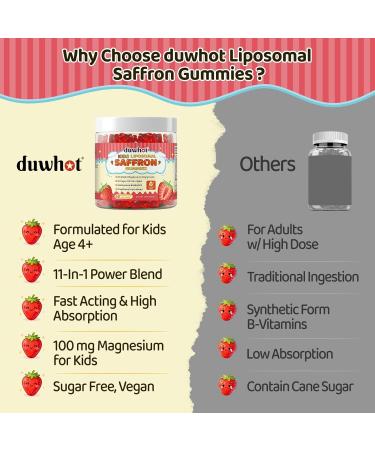 duwhot Liposomal Saffron Gummies Kids Saffron Supplements w/Holy Basil Rosemary Magnesium Bisglycinate Omega-3 & More Focus & Brain Support Supplement Non-GMO Vegan 60 Chewables - Buy Online on GoSupps.com