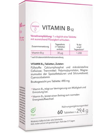 Medicom Vitamin B12 Tablets - High Dosage 30 g for Energy Immune Support & Vitality - Vegan - 60 Tablets - Buy Online on GoSupps.com